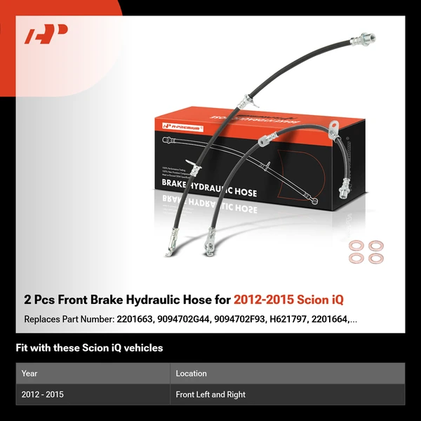 2 Pcs Front Brake Hydraulic Hose for 2012-2015 Scion iQ