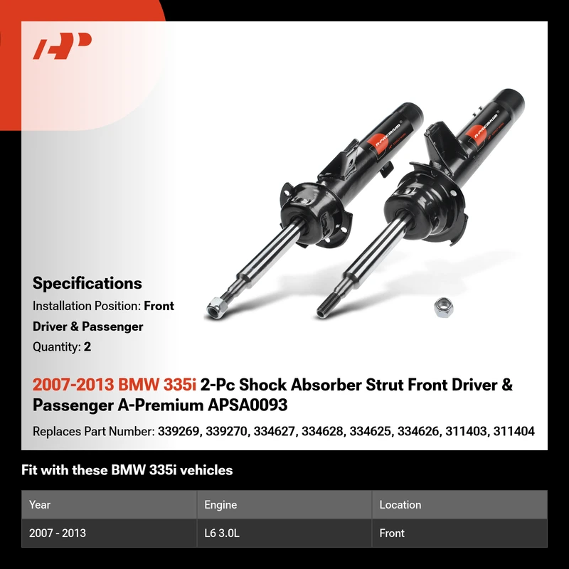 2007-2013 BMW 335i 2-Pc Shock Absorber Strut Front Driver & Passenger A-Premium APSA0093