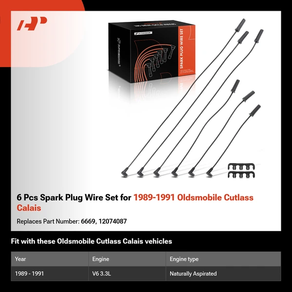 6 Pcs Spark Plug Wire Set for 1989-1991 Oldsmobile Cutlass Calais