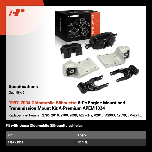 1997-2004 Oldsmobile Silhouette 6-Pc Engine Mount and Transmission Mount Kit A-Premium APEM1334