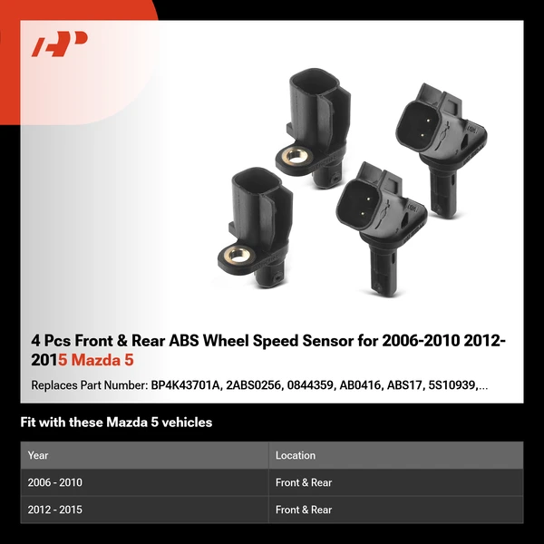 4 Pcs Front & Rear ABS Wheel Speed Sensor for 2006-2010 2012-2015 Mazda 5