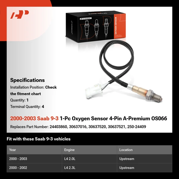 2000-2003 Saab 9-3 1-Pc Oxygen Sensor 4-Pin A-Premium OS066
