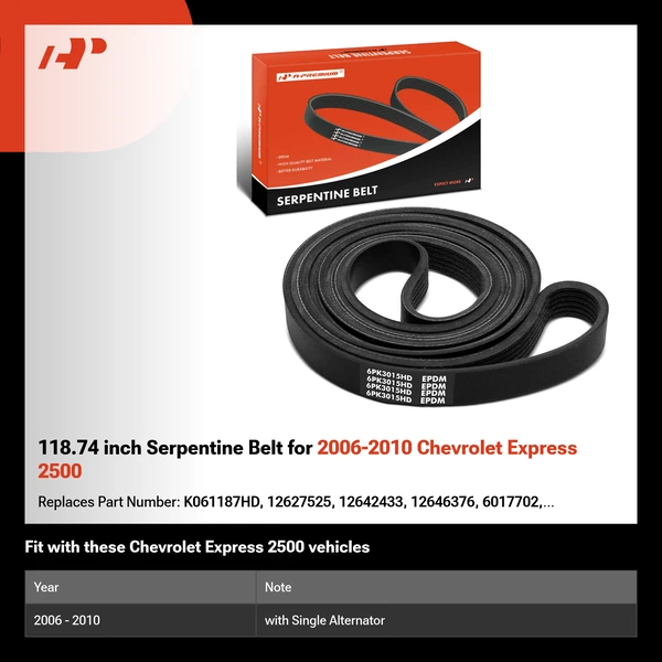 118.74 inch Serpentine Belt for 2006-2010 Chevrolet Express 2500