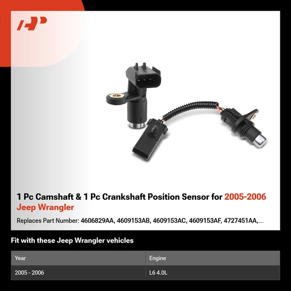 1 Pc Camshaft & 1 Pc Crankshaft Position Sensor for 2005-2006 Jeep Wrangler