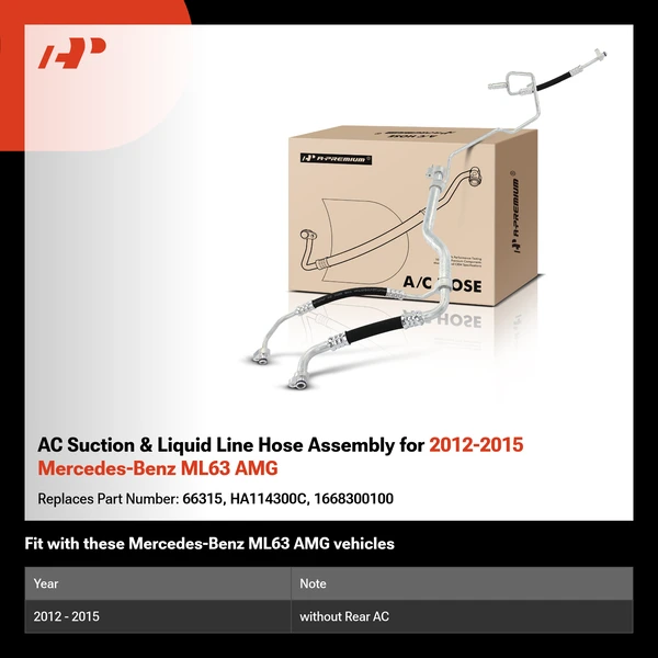 AC Suction & Liquid Line Hose Assembly for 2012-2015 Mercedes-Benz ML63 AMG