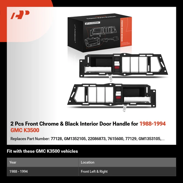 2 Pcs Front Chrome & Black Interior Door Handle for 1988-1994 GMC K3500