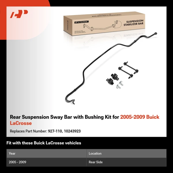 Rear Suspension Sway Bar with Bushing Kit for 2005-2009 Buick LaCrosse