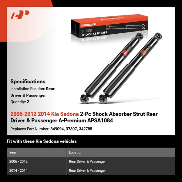 2006-2012 2014 Kia Sedona 2-Pc Shock Absorber Strut Rear Driver & Passenger A-Premium APSA1084