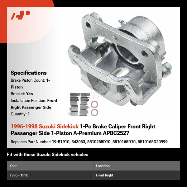 1996-1998 Suzuki Sidekick 1-Pc Brake Caliper Front Right Passenger Side 1-Piston A-Premium APBC2527