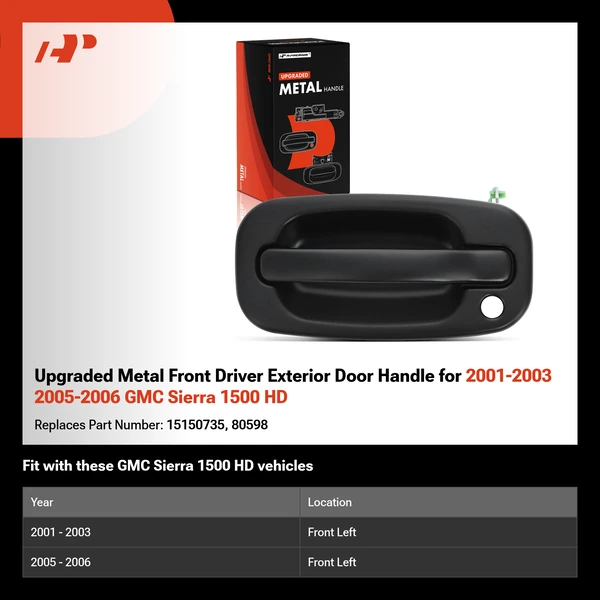 Upgraded Metal Front Driver Exterior Door Handle for 2001-2003 2005-2006 GMC Sierra 1500 HD