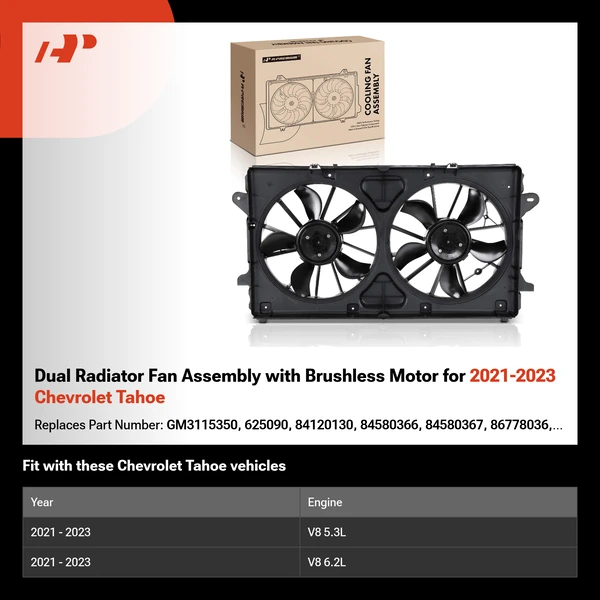 Dual Radiator Fan Assembly with Brushless Motor for 2021-2023 Chevrolet Tahoe