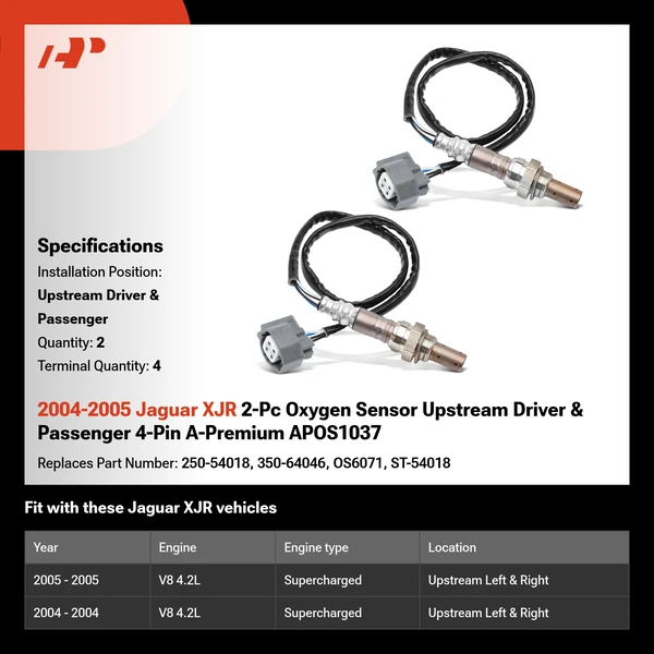2004-2005 Jaguar XJR 2-Pc Oxygen Sensor Upstream Driver & Passenger 4-Pin A-Premium APOS1037