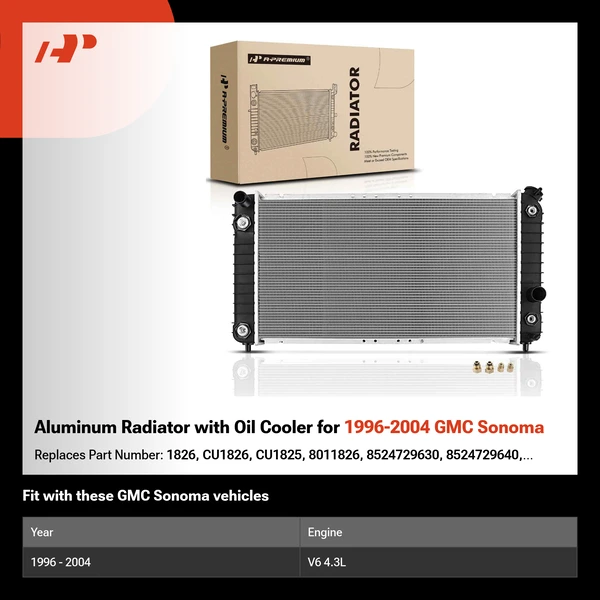 Aluminum Radiator with Oil Cooler for 1996-2004 GMC Sonoma