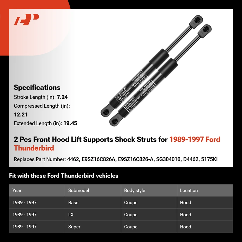 2 Pcs Front Hood Lift Supports Shock Struts for 1989-1997 Ford Thunderbird