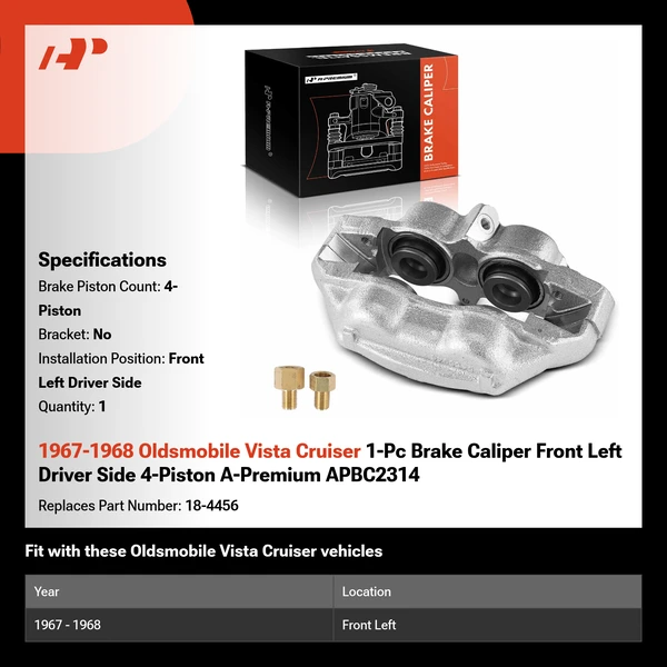 1967-1968 Oldsmobile Vista Cruiser 1-Pc Brake Caliper Front Left Driver Side 4-Piston A-Premium APBC2314