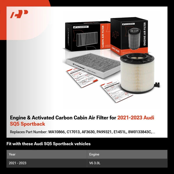 Engine & Activated Carbon Cabin Air Filter for 2021-2023 Audi SQ5 Sportback