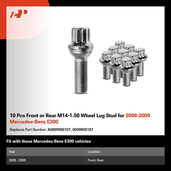 10 Pcs Front or Rear M14-1.50 Wheel Lug Stud for 2008-2009 Mercedes-Benz E300