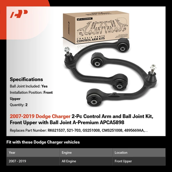 2007-2019 Dodge Charger 2-Pc Control Arm and Ball Joint Kit, Front Upper with Ball Joint A-Premium APCA5898