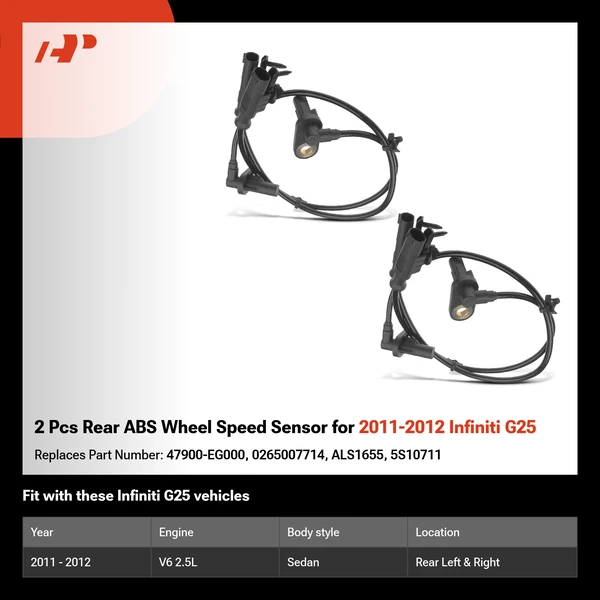 2 Pcs Rear ABS Wheel Speed Sensor for 2011-2012 Infiniti G25