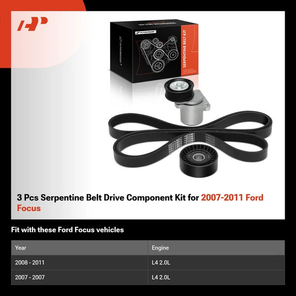 3 Pcs Serpentine Belt Drive Component Kit for 2007-2011 Ford Focus