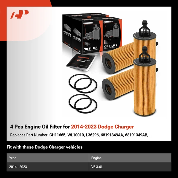 4 Pcs Engine Oil Filter for 2014-2023 Dodge Charger