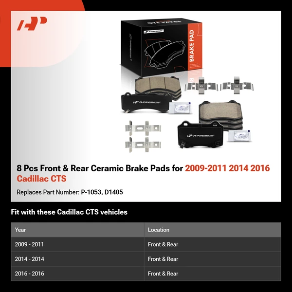 8 Pcs Front & Rear Ceramic Brake Pads for 2009-2011 2014 2016 Cadillac CTS