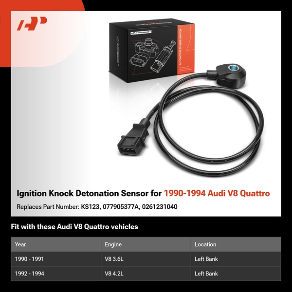 Ignition Knock Detonation Sensor for 1990-1994 Audi V8 Quattro