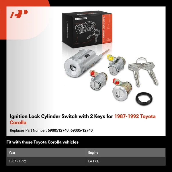 Ignition Lock Cylinder Switch with 2 Keys for 1987-1992 Toyota Corolla