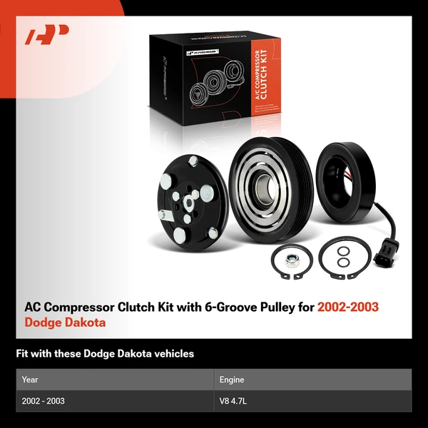 AC Compressor Clutch Kit with 6-Groove Pulley for 2002-2003 Dodge Dakota