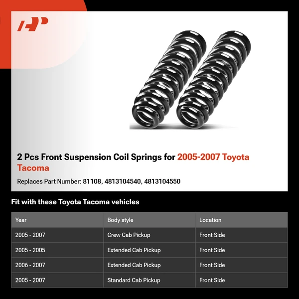 2 Pcs Front Suspension Coil Springs for 2005-2007 Toyota Tacoma