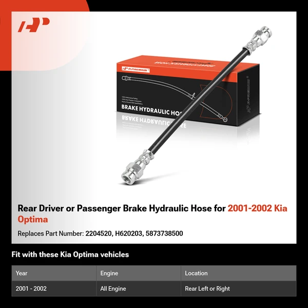 Rear Driver or Passenger Brake Hydraulic Hose for 2001-2002 Kia Optima