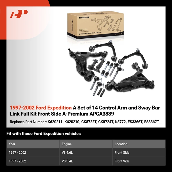 1997-2002 Ford Expedition A Set of 14 Control Arm and Sway Bar Link Full Kit Front Side A-Premium APCA3839