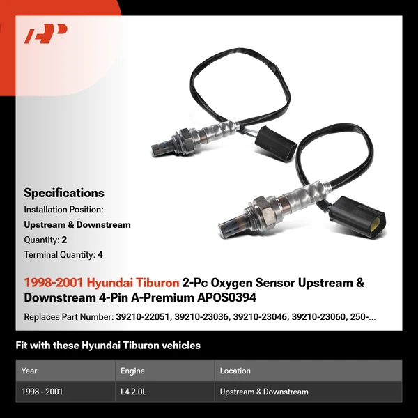 1998-2001 Hyundai Tiburon 2-Pc Oxygen Sensor Upstream & Downstream 4-Pin A-Premium APOS0394