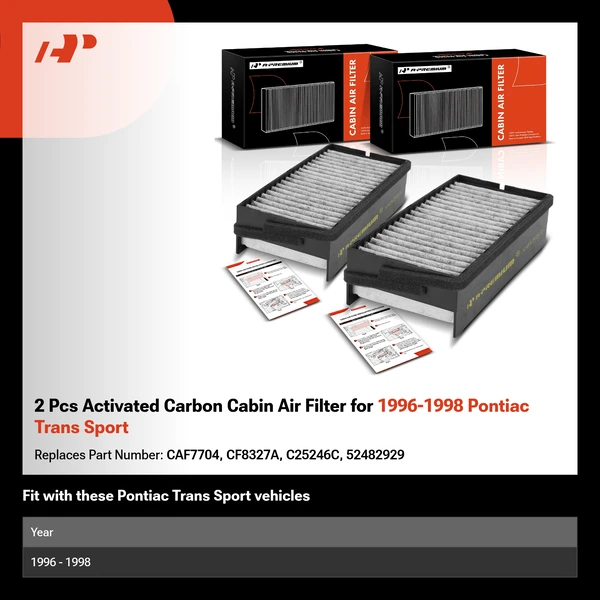 2 Pcs Activated Carbon Cabin Air Filter for 1996-1998 Pontiac Trans Sport