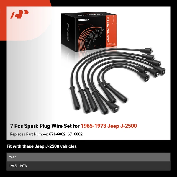 7 Pcs Spark Plug Wire Set for 1965-1973 Jeep J-2500