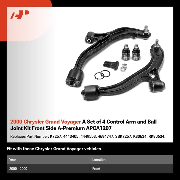 2000 Chrysler Grand Voyager A Set of 4 Control Arm and Ball Joint Kit Front Side A-Premium APCA1207