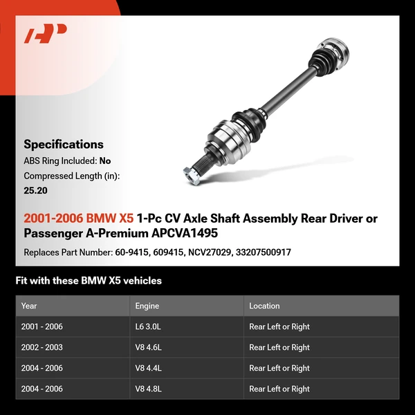 2001-2006 BMW X5 1-Pc CV Axle Shaft Assembly Rear Driver or Passenger A-Premium APCVA1495