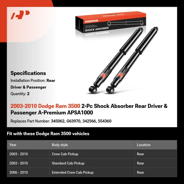 2003-2010 Dodge Ram 3500 2-Pc Shock Absorber Rear Driver & Passenger A-Premium APSA1000