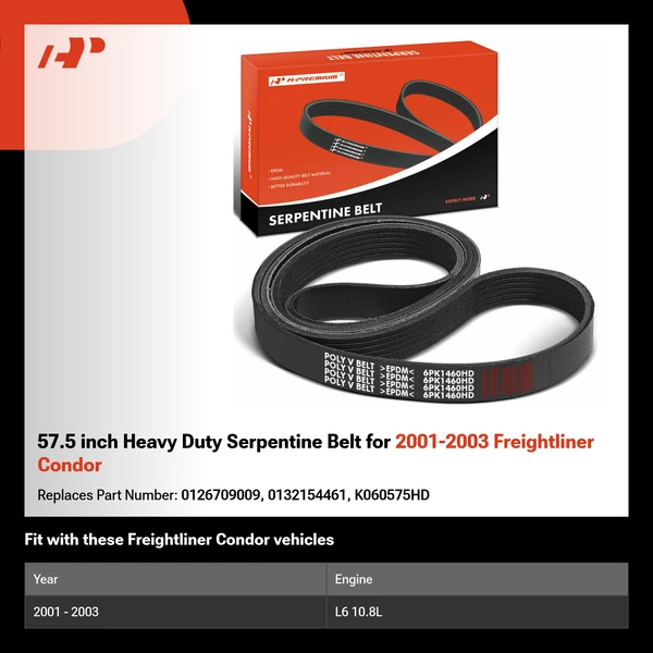 57.5 inch Heavy Duty Serpentine Belt for 2001-2003 Freightliner Condor