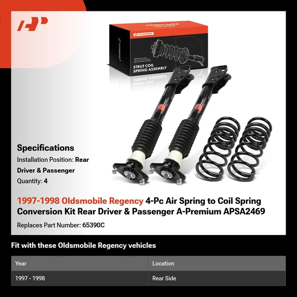 1997-1998 Oldsmobile Regency 4-Pc Air Spring to Coil Spring Conversion Kit Rear Driver & Passenger A-Premium APSA2469