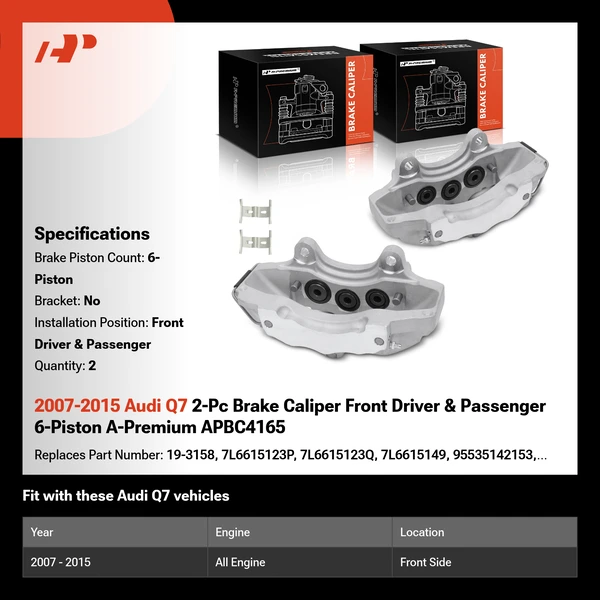 2007-2015 Audi Q7 2-Pc Brake Caliper Front Driver & Passenger 6-Piston A-Premium APBC4165