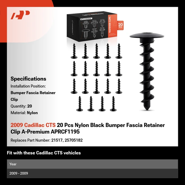 2009 Cadillac CTS 20 Pcs Nylon Black Bumper Fascia Retainer Clip A-Premium APRCF1195