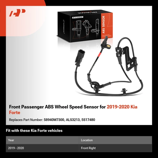 Front Passenger ABS Wheel Speed Sensor for 2019-2020 Kia Forte