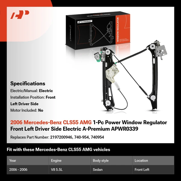 2006 Mercedes-Benz CLS55 AMG 1-Pc Power Window Regulator Front Left Driver Side Electric A-Premium APWR0339