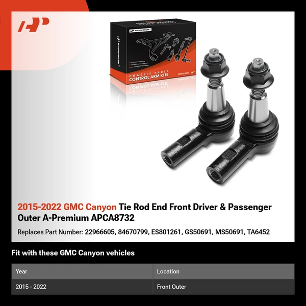 2015-2022 GMC Canyon Tie Rod End Front Driver & Passenger Outer A-Premium APCA8732