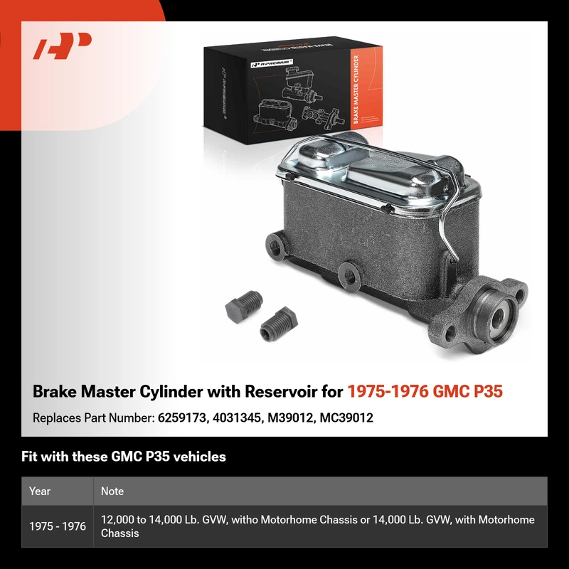 Brake Master Cylinder with Reservoir for 1975-1976 GMC P35