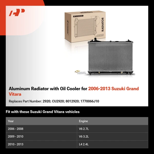 Aluminum Radiator with Oil Cooler for 2006-2013 Suzuki Grand Vitara