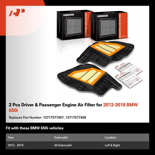 2 Pcs Driver & Passenger Engine Air Filter for 2012-2018 BMW 650i