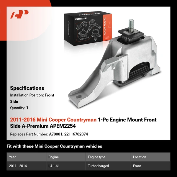 2011-2016 Mini Cooper Countryman 1-Pc Engine Mount Front A-Premium APEM2254