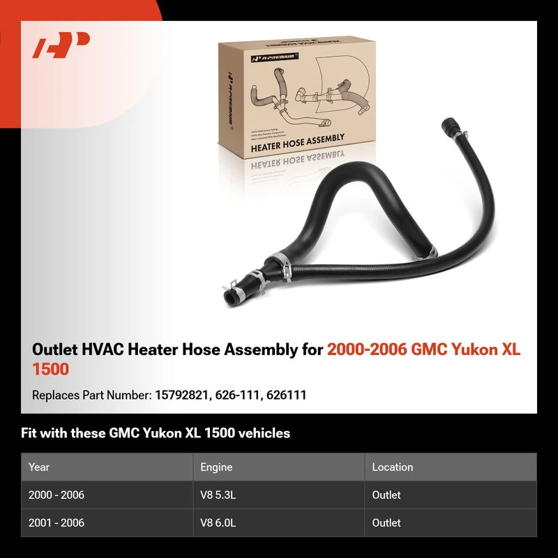 Outlet HVAC Heater Hose Assembly for 2000-2006 GMC Yukon XL 1500